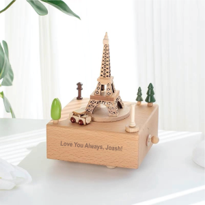 Personalised Wooden Music Box - Amour et Tour (Eiffel Tower)