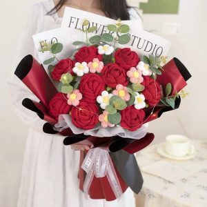 Handmade Crochet Flower Bouquet - Crimson Promise